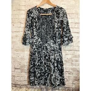 Chris McLaughlin Sweater Dress Womens 10 Petite Gray Medallion Print Ruffle
